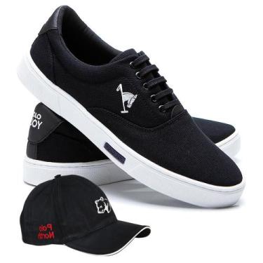 Imagem de Kit Sapatênis Polo Joy Casual Masculino + Boné Dia a Dia, 42, Preto