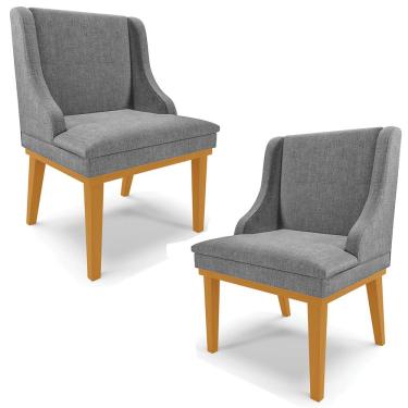 Imagem de Kit 2 Poltronas Decorativas Base Fixa de Madeira Firenze Linho Grafite/Castanho - Gran Belo