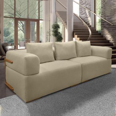 Imagem de Sofá Bipartido 3 Lugares com Almofadas Soltas 220cm Nuuk Linho Bege G63 - Gran Belo