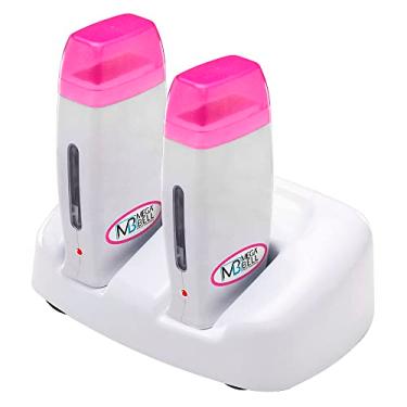Imagem de Mega Bell, Kit completo de base dupla aquecedora de cera para depilação Roll-on, Kit com base e 2 aparelhos, Cera-Matic Roll-on, Bivolt, Branco com detalhes em rosa