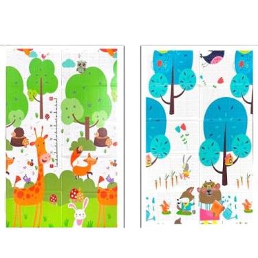 Imagem de Tapete Infantil Pista Urso Girafa Elefante Circo Bambi Tatame Infantil para Bebê Emborrachado Dobrável Macio Dupla Face Educativo de Atividades para Bebê Portátil (1.5x2m Árvore Azul) PREMIUM PRATITO