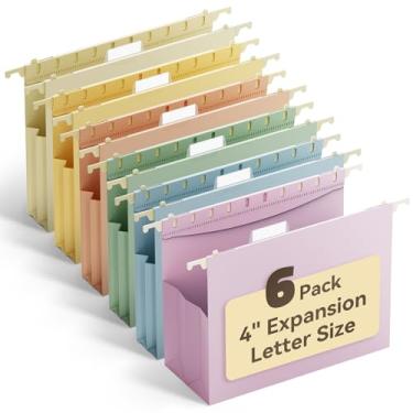 Imagem de Ansook Pastas de arquivo suspensas tamanho carta de plástico, pasta de arquivo resistente de 10 cm de grande capacidade com abas, pacote com 6 pastas expansíveis, pastas suspensas sanfonadas