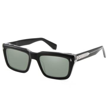 Imagem de HCHES Óculos de sol masculinos de acetato preto, óculos de sol amarelos (cristal G15)