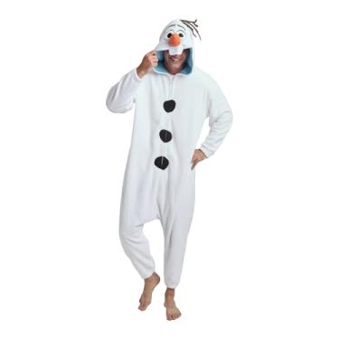 Imagem de Bioworld Frozen Olaf macacão adulto branco manga longa com capuz Kigurumi traje cosplay terno médio