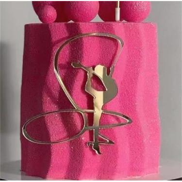 Imagem de LZGXZF Topper de bolo de ginástica de acrílico, topo de bolo de feliz aniversário, ginasta dourada, decorações de festa de aniversário, rosto espelhado, enfeite de bolo de ginástica para artigos de