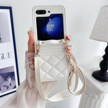 Imagem de Capa para Galaxy Z Flip5, carteira de couro transversal com porta-cartões e capa protetora (para Galaxy Z Flip5/branco)
