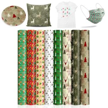 Imagem de Folhas de tinta de transferência de sublimação de alces de Natal - papel de sublimação de Natal - papel de transferência de sublimação para camisetas faça você mesmo em branco, 8 peças/conjunto, 30 x