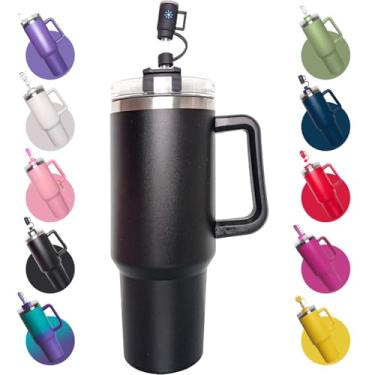 Imagem de FVOTNW Copo de 1,134 g com alça e canudo, caneca de viagem de aço inoxidável reutilizável com isolamento térmico mantém as bebidas frias, adequado para viagens, escritório e presente para marido e pai