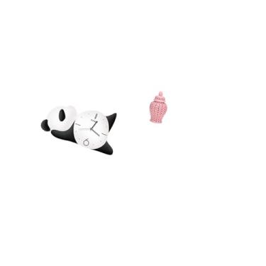 Imagem de Fenteer Relógio de Parede Moderno E Fofo de Panda E Jarra de Cerâmica com Gengibre, Vaso Decorativo de Porcelana com Tampa para Sala de Estar, Arranjo Floral