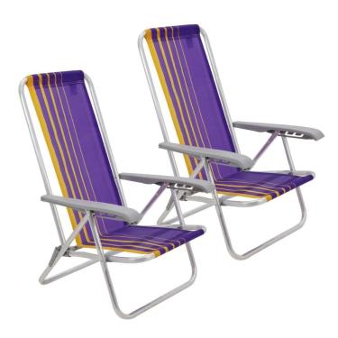 Imagem de Kit 2 Cadeira De Praia Camping Reclinável Alumínio Bali Roxo Tramontina