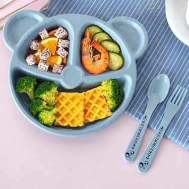 Imagem de Conjunto de louça – Pacote combo de prato, garfo e colher de plástico, lindo conjunto de pratos de jantar de plástico, azul