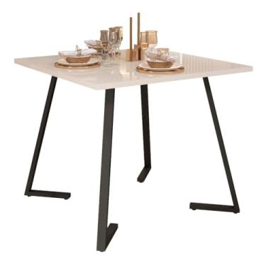 Imagem de Mesa de Jantar Industrial 80x80 4 Lugares com Tampo em MDF e Pés de Aço (Preto/Off White)