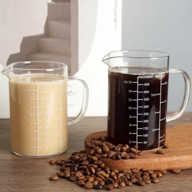 Imagem de Copo medidor de vidro com 2 copos de 500 ml com alça, vidro borossilicato alto em três escalas (OZ, copo, ML/CC para cozinha ou restaurante, fácil de ler