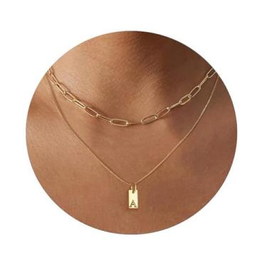 Imagem de 1 colar feminino banhado a prata com letras A-Z, conjunto de cartão quadrado, joia fina, presente para mamãe, 45+7cm, Cobre, Sem Pedra Preciosa