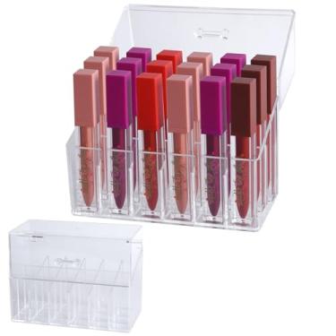 Imagem de Wiojtry Organizador de brilho labial acrílico e organizador de brilho labial para gaveta, paletes de cosméticos, armazenamento transparente, 18 recipientes para organização espacial para brilho labial