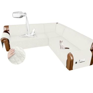 Imagem de Arfntevss Capas de sofá seccionais à prova d'água em forma de L, capa de sofá de veludo lavável para seções, antiderrapantes, grandes cantos, 6 peças, protetor de móveis universal em forma de U