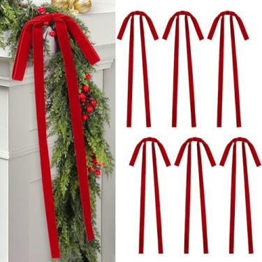 Imagem de Fivebop 6 peças laço de Natal de veludo - 50 cm x 40 cm laços de fita grande vintage árvore de Natal laços de guirlanda para decoração interna/externa (vermelho)
