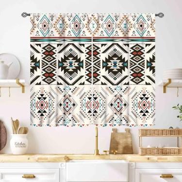 Imagem de Cortinas astecas ocidentais, sudoeste étnico asteca country tribal boho geométrico nativo americano tratamentos de janela para cozinha, quarto, sala de estar, 2 painéis, 139 x 99 centímetros
