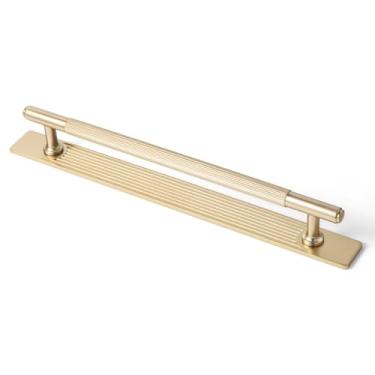 Imagem de Goo-Ki Puxadores de armário com placa traseira/placa de base bronze champanhe ferragens de liga de zinco para gaveta de cozinha - Puxadores de barra c-c de 19 cm com espaçador, pacote com 2