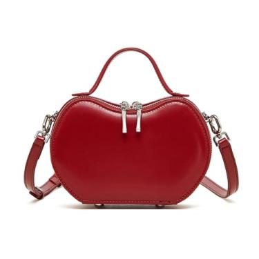 Imagem de Bolsa transversal de couro com alça ajustável, mini bolsa feminina de couro legítimo durável, pequena bolsa de ombro com zíper, Vermelho, Tendência
