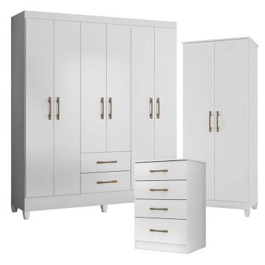 Imagem de Guarda Roupa Casal Panamá com Cômoda MS913 e Armário Multiuso Jade Branco Brilho - Moval