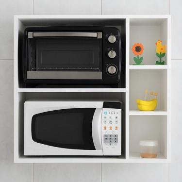 Imagem de Prateleira Suporte Micro-ondas Aéreo MDF 75x80x35cm Nicho Organizador 