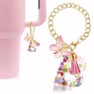 Imagem de Berloque de letras para Stanley Cup Cute Initial Keychain Handle Charm for Stanley Tumbler for Women (B)