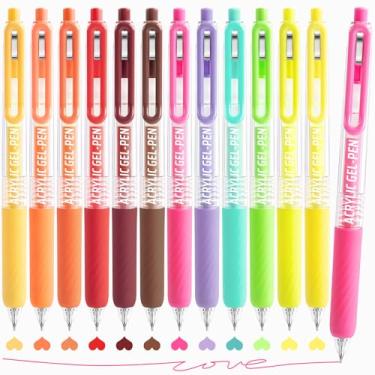 Imagem de Canetas de gel para colorir, canetas coloridas retráteis de 12 cores para papel preto e papel branco, canetas coloridas de ponta fina de 0,7 mm para colorir, escrever, desenhar, diário, anotações