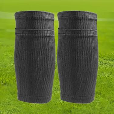 Imagem de 1 par de caneleiras pretas de futebol, tecido de malha elástica para fixação segura