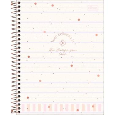 Imagem de Tilibra - Caderno Espiral Capa Dura Colegial 1 Matéria Soho 80 Folhas - Fundo Bege Listras Lilas