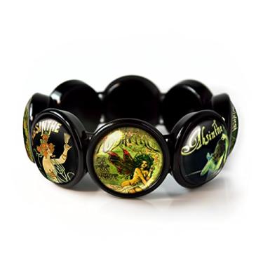 Imagem de Pulseira de absinto - Pulseira com pingente de fada vitoriana Art Nouveau preta, acrílico, sem pedra preciosa