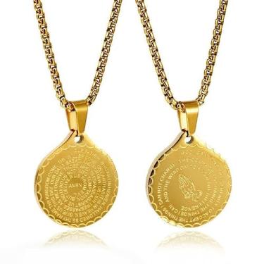 Imagem de MiiFort Serenity Prayer The Lord's Prayer Verse Gold Coin Medalha Colar Pingente de Aniversário Cristão Presente para Homens e Mulheres Aço Inoxidável Mãos Rezando 45,7 cm