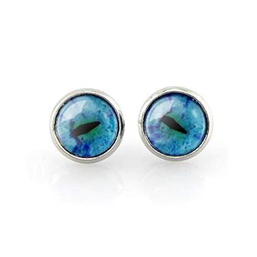 Imagem de Brincos de olho de gato, turquesa, brincos de olho de gato, brincos de prata antigos, joias femininas feitas à mão, 12 mm, Metal, Vidro