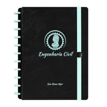 Imagem de Caderno De Disco Iscool Inteligente Personalizado 80 Folhas Profissões Preto Verde Oceano Engenharia Civil Grande G