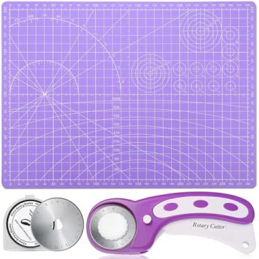 Imagem de Conjunto de cortador rotativo e tapete de 45 mm com tapete de costura autorreparável para artesanato (roxo)