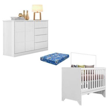 Imagem de Berço Americano Maya E Cômoda Infantil Blenda Branco Acetinado Com Colchão Ortobom - Phoenix Baby