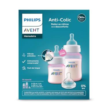 Imagem de Philips Avent Kit duplo Mamadeira Anti-colic 125ml + 260ml + Bico extra 6m+, Rosa, SCY119/14