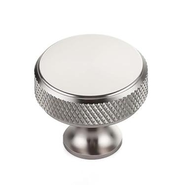 Imagem de Ravinte Pacote com 5 maçanetas redondas de aço inoxidável serrilhadas de furo único puxadores de níquel escovado sólido puxadores de armário de cozinha para gavetas