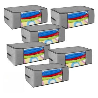 Imagem de Caixa Organizadora de guarda roupa/Edredom/lençol/sapatos/coberta 45x45x20cm (Kit com 6 Cinza)