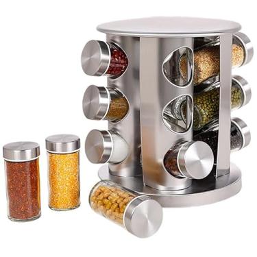 Imagem de Porta Tempero Condimento Inox 12 Potes Suporte Giratório