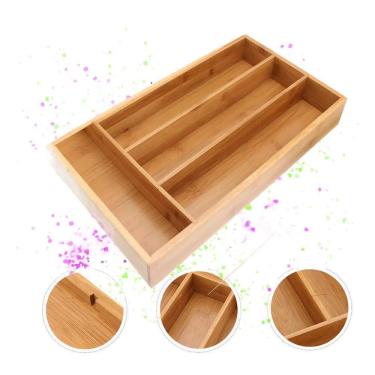 Imagem de 2X Porta Talheres Bambu 4 Divisórias Organizador Para Gaveta