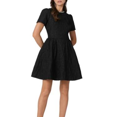 Imagem de Shoshanna Vestido Andie feminino de jacquard texturizado meia-noite, Jet/verde/prata, 36
