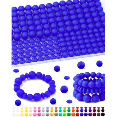 Imagem de 200 contas de silicone FIVEIZERO misturadas para fabricação de chaveiros, contas de silicone de lentilha redondas de 12 mm 15 mm e 12 mm para canetas, pulseira, colar, artesanato DIY (azul royal)