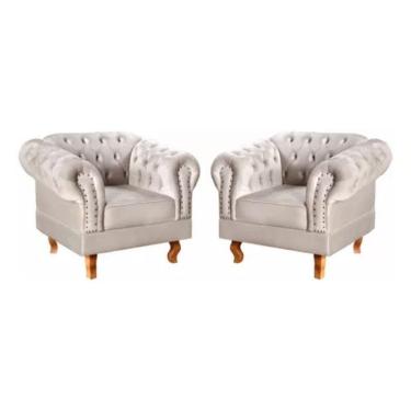 Imagem de Kit 2 Poltronas Chesterfield Dom Pedro Vintage Retrô Capitonê Suede Bege