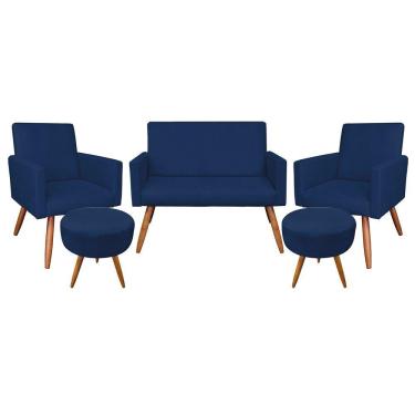 Imagem de Kit Namoradeira 2 Poltronas/2 Puffs Veludo Azul Marinho