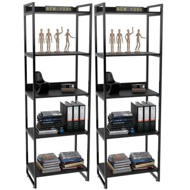Imagem de Kit 2 Estantes Com 5 Prateleiras Escritório 187x60cm Preto
