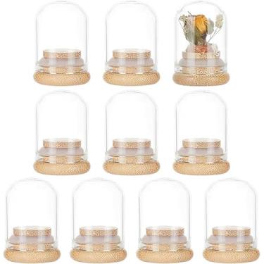 Imagem de Pacote com 10 frascos decorativos de vidro de 15 ml, mini frascos de cúpula de vidro, frascos de mensagem com base de bambu para lembrancinhas de casamento, flor, presente, decoração de casa de Natal