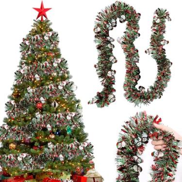 Imagem de Guirlanda de Natal de 1,5 m, verde, vermelha, prata, guirlanda de Natal, decoração de árvore de Natal, guirlanda de torção metálica para pendurar no teto para festa de ano novo, aniversário, férias