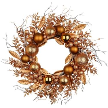 Imagem de Guirlanda de Natal de 40,6 cm sem iluminação, guirlanda de porta de bronze feita à mão com enfeites artificiais de eucalipto, para decoração de Natal de Ação de Graças