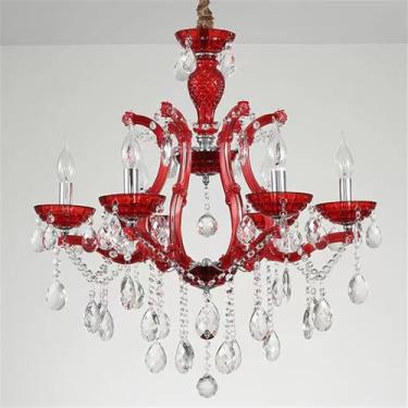 Imagem de Lustre europeu de luxo em cristal vermelho, cinza fumê, para sala de estar, restaurante, quarto, villa, hotel, restaurante ocidental, loja de roupas, salão de beleza, karaokê. Luminária pend